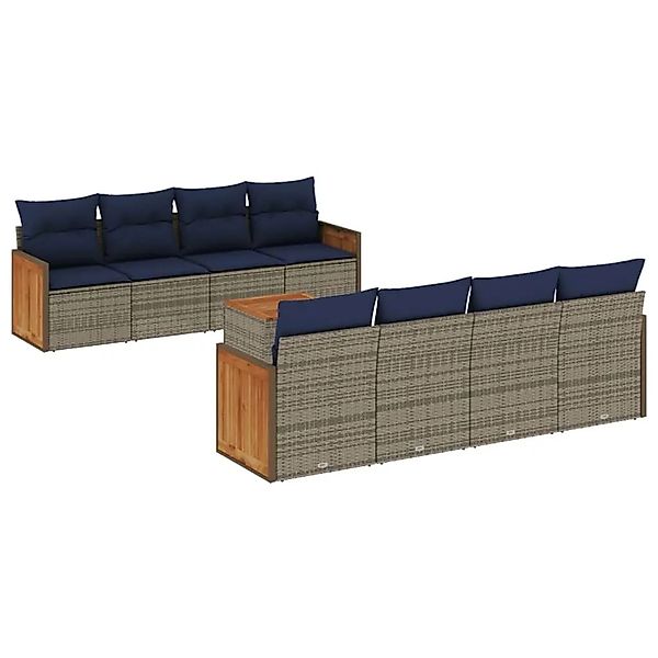 vidaXL 9-Tlg Gartensofa-Set mit Kissen Grau Polyrattan 3227503 günstig online kaufen