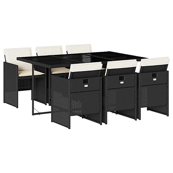 vidaXL 7-Tlg Garten-Essgruppe mit Kissen Schwarz Poly Rattan 3277673 günstig online kaufen