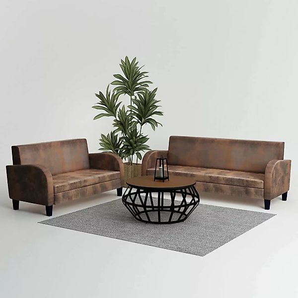 Sofa-set 2-tlg. Kunstleder In Wildleder-optik Braun günstig online kaufen