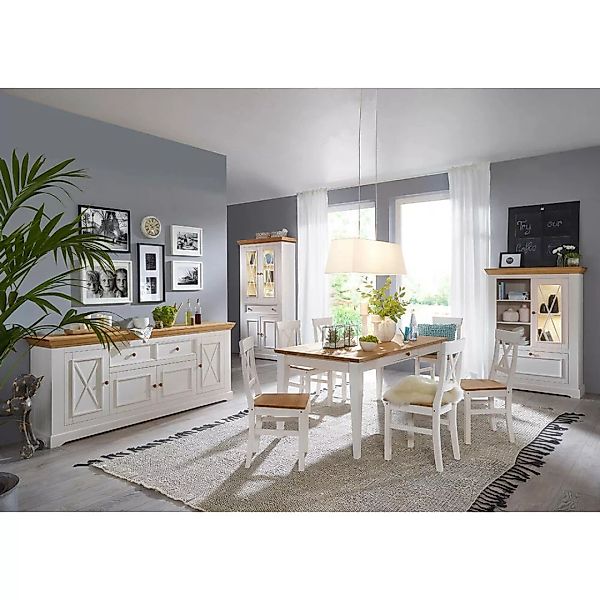 Esszimmerset mit 4 Stühlen in Kiefer weiß mit Eiche WARNA-69 günstig online kaufen