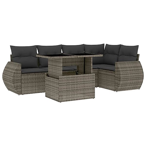 vidaXL 6-Tlg Garten-Sofagarnitur mit Kissen Grau Poly Rattan 3268520 günstig online kaufen