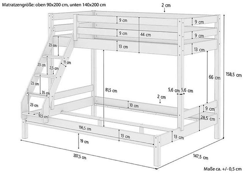 ERST-HOLZ Etagenbett Doppel-Etagenbett 90 x 200 und 140 x 200 für Erwachsen günstig online kaufen