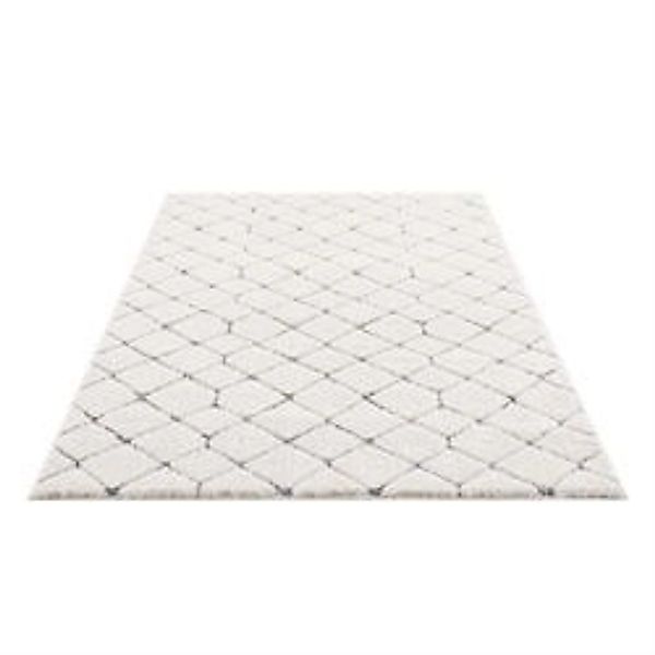 payé Teppich Nara-4497 Hochflor 140x200 cm Creme-Grau Boho-Rautenmuster günstig online kaufen