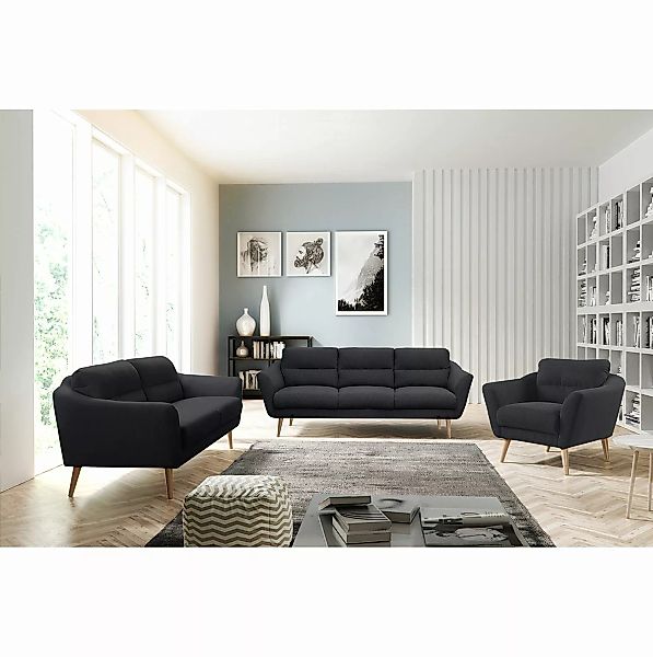 home24 Norrwood Sofa Lucinda I 3-Sitzer Dunkelgrau Webstoff 209x87x88 cm günstig online kaufen