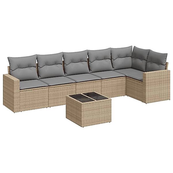 vidaXL 7-Tlg Garten-Sofagarnitur mit Kissen Beige Poly Rattan 3218989 günstig online kaufen