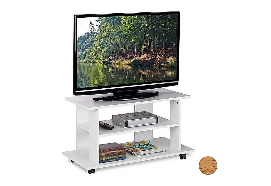 relaxdays TV-Regal TV Board fahrbar, weiß günstig online kaufen