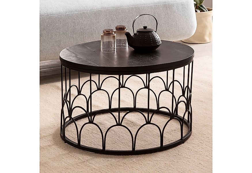 FINEBUY Couchtisch FB95662 Massivholz rund Ø60cm Schwarz Wohnzimmertisch Ar günstig online kaufen