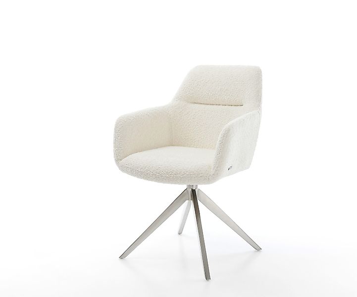Drehstuhl Pejo-Flex Bouclé Weiß Kreuzgestell breit Edelstahl 360° drehbar W günstig online kaufen