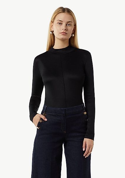 comma Langarmshirt T-Shirt Schimmerndes Viskoseshirt mit Ziernaht günstig online kaufen