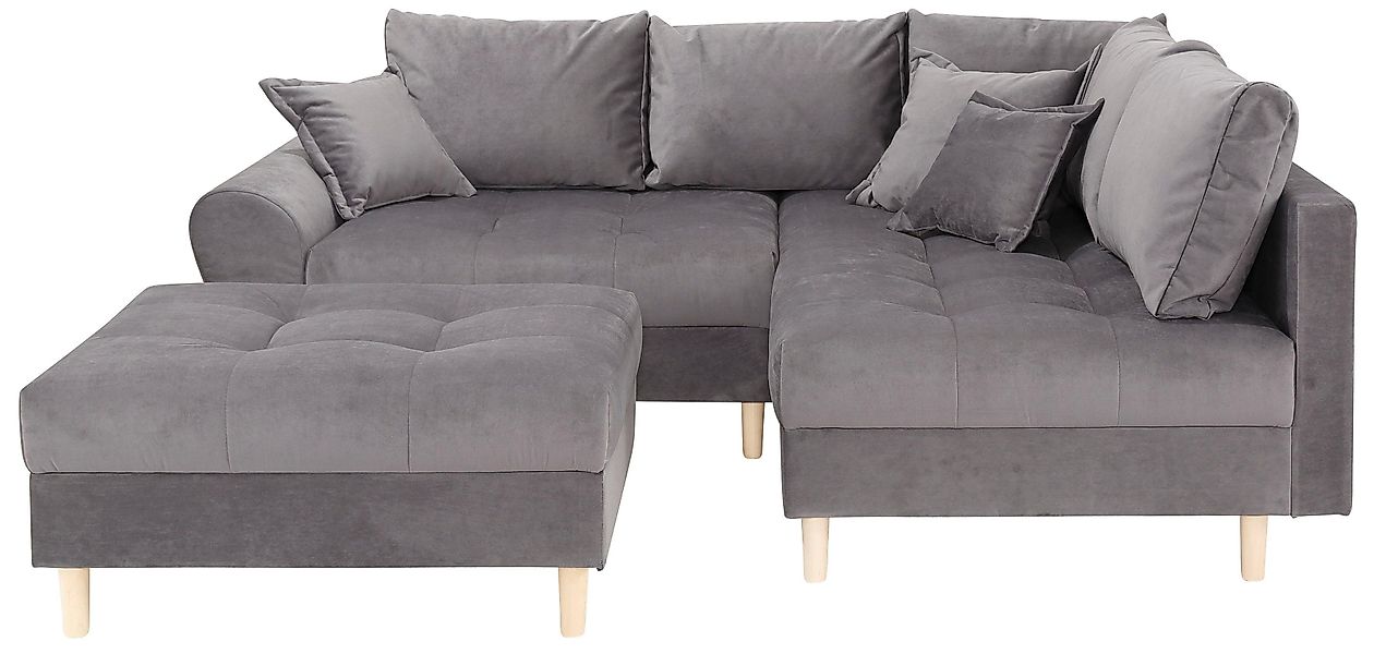 Home affaire Ecksofa "Rice L-Form, B: 223 cm" Set: Sofa & Hocker, mit 3 Zie günstig online kaufen