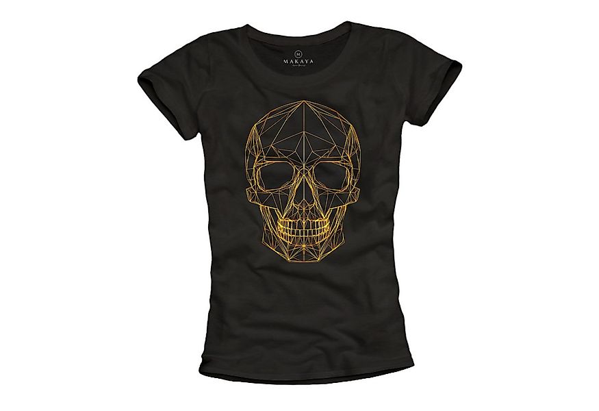 MAKAYA Print-Shirt mit Totenkopf Motiv Goldprint Goldruck Skull Gold Schwar günstig online kaufen