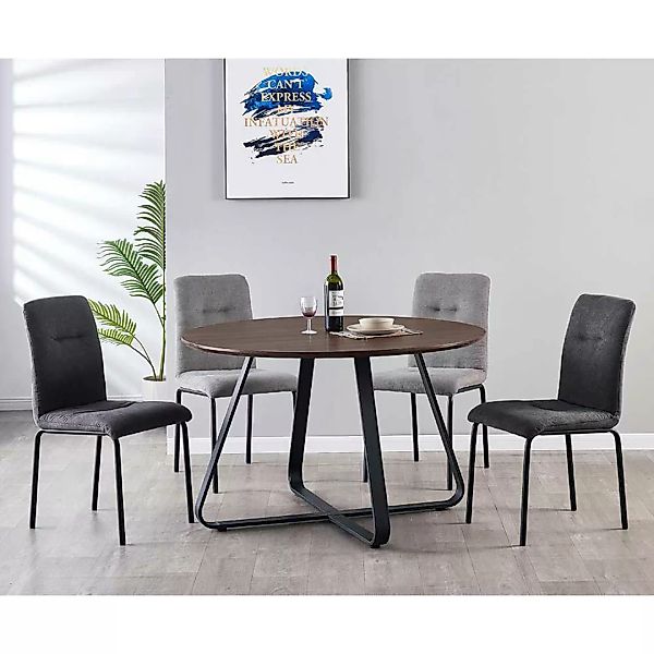 Esszimmer Sitzgruppe in Nussbaumfarben und Grau rundem Tisch (fünfteilig) günstig online kaufen