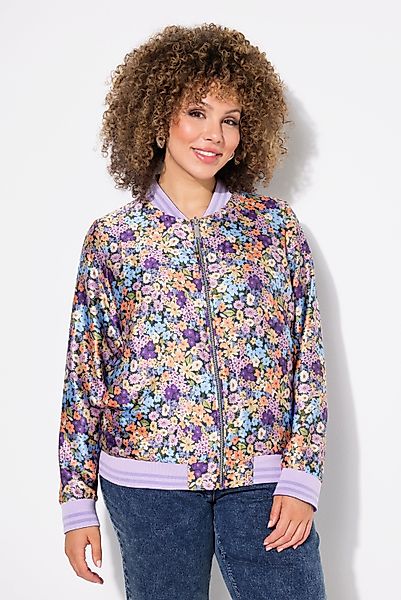 Ulla Popken Kurzjacke Wendeblouson uni/Blüten Collegekragen günstig online kaufen