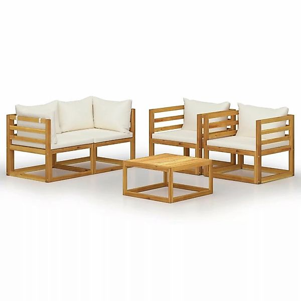 5-tlg. Garten-lounge-set Mit Auflagen Creme Massivholz Akazie günstig online kaufen