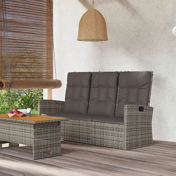 Vidaxl Gartenbank Mit Liegefunktion & Kissen Grau 173 Cm Poly Rattan günstig online kaufen