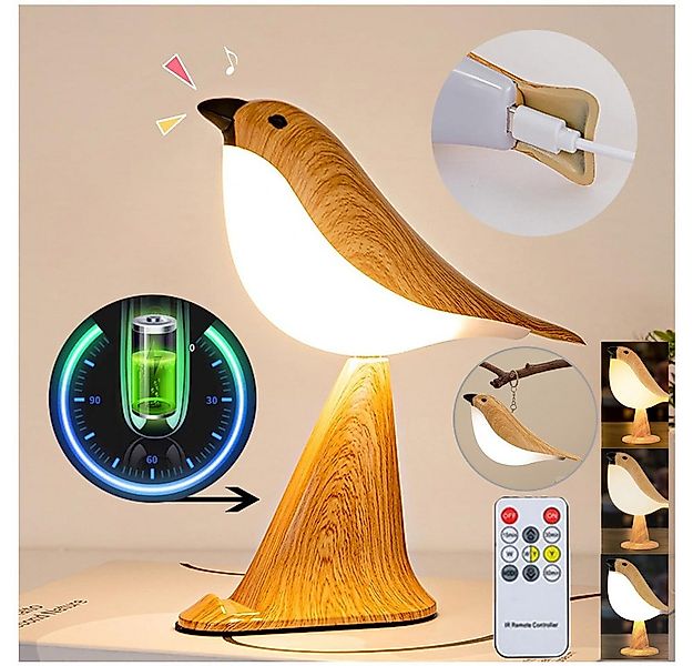 QUBEBU LED Nachttischlampe Nachtlicht Kabellos Tischlampe Vogel Nacht Touch günstig online kaufen
