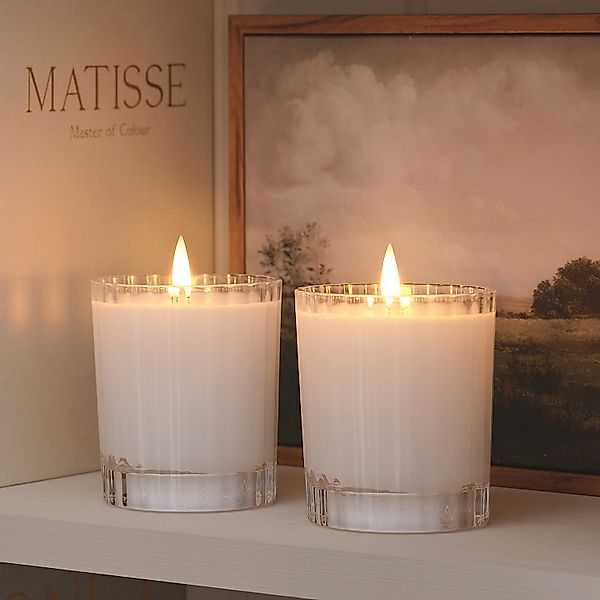 2er Set TruGlow® LED-Kerzen im geriffelten Glas mit Fernbedienung in Weiß günstig online kaufen