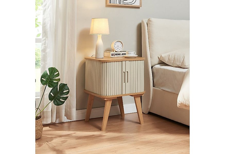 en.casa Beistelltisch, »Tysvær« mit 2 Schiebetüren 59 x 45 x 45 cm Bambus/C günstig online kaufen