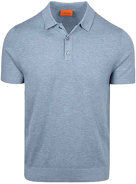 Suitable Knitted Poloshirt Cotton Linen Blau - Größe M günstig online kaufen