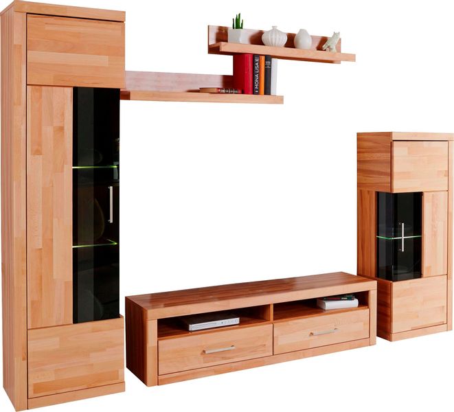 Home affaire Wohnwand "Ribe Wohnwand Set-5 St." Set, 5 Stk. tlg. Glaseinsat günstig online kaufen