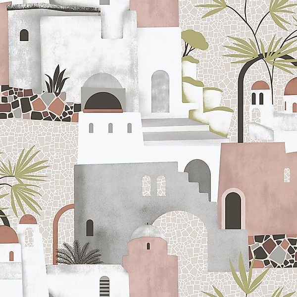 Sanders & Sanders Tapete Mediterrane Häuser Altrosa Grau Und Weiß 53 Cm X 1 günstig online kaufen