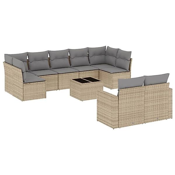 vidaXL 10-Tlg Garten-Sofagarnitur mit Kissen Beige Poly Rattan 3251766 günstig online kaufen