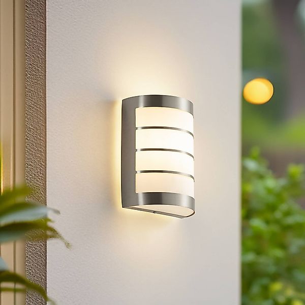 Lindby Außenwandleuchte Noyan, 20 cm, Edelstahl, IP44, E27 günstig online kaufen