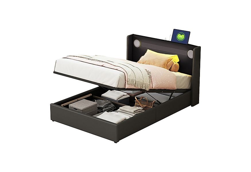Flieks Polsterbett, LED Beleuchtung/Bluetooth/USB-Aufladen Einzelbett 90x20 günstig online kaufen