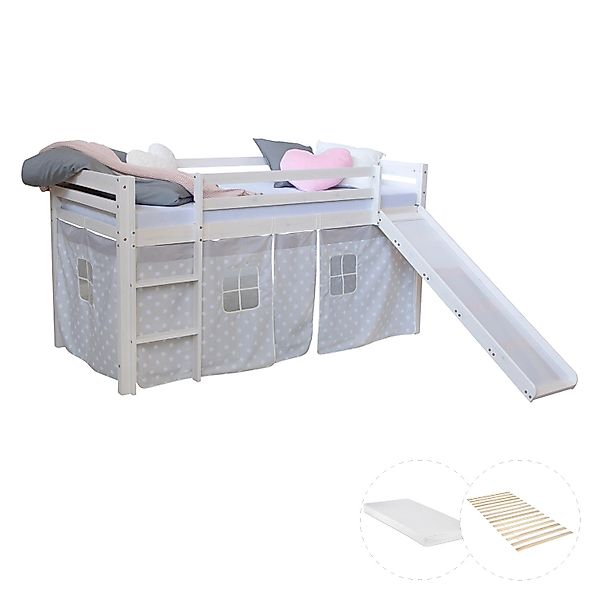 Homestyle4u Kinderhochbett 90x200 Weiß mit Lattenrost und Matratze 2773 günstig online kaufen