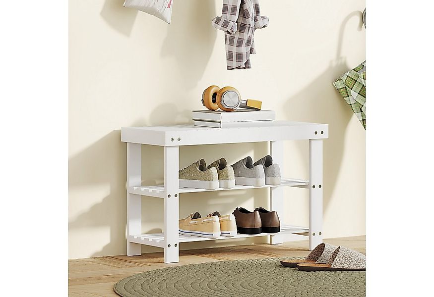 HOMCOM Schuhbank mit 2 Ablagen und Sitzfläche (Schuhregal aus Bambus, 1-St. günstig online kaufen