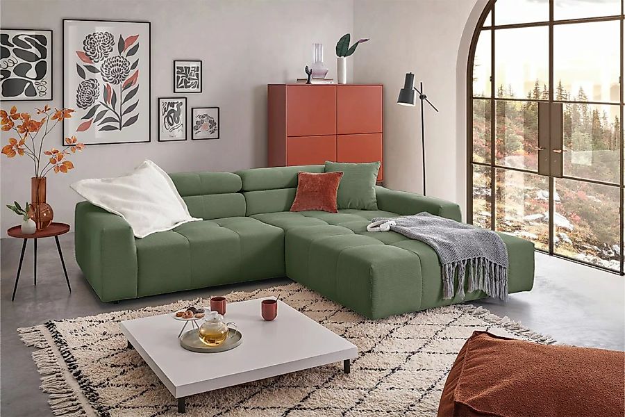 KAWOLA Sofa RENO Ecksofa Feincord olivgrün günstig online kaufen