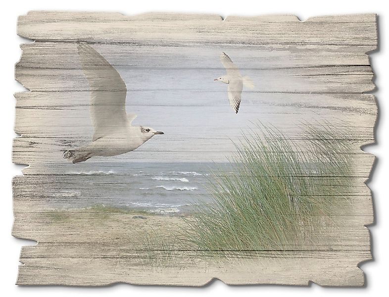 Artland Holzbild Nordseestrand mit Möwen, Strand (1 St) günstig online kaufen