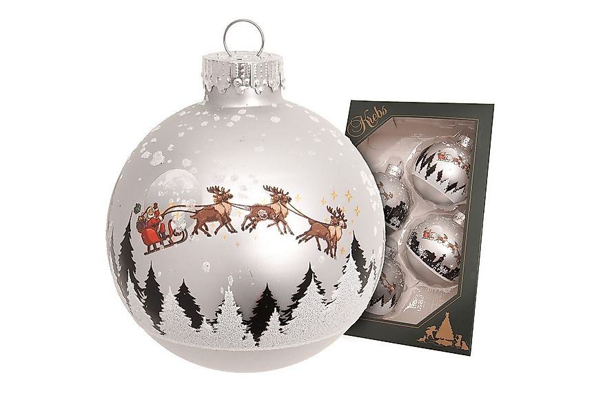 Krebs Glas Lauscha Weihnachtsbaumkugel 4er Set - Santa mit Rentieren in Sil günstig online kaufen