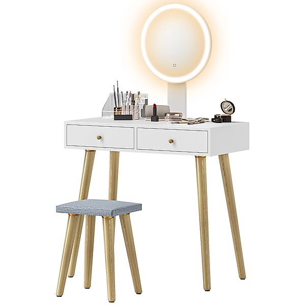 HOMCOM Schminktisch mit Spiegel und Hocker, Schminktisch mit LED-Spiegel un günstig online kaufen