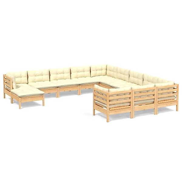 vidaXL 12-tlg Garten-Lounge-Set mit Creme Kissen Kiefernholz Modell 4 günstig online kaufen