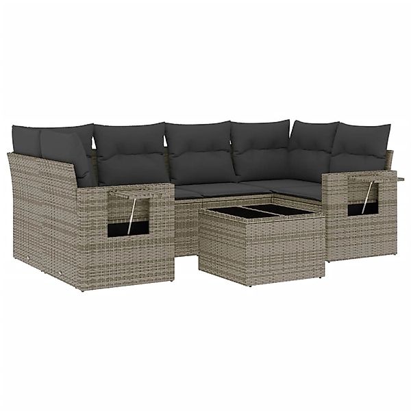 vidaXL 7-Tlg Garten-Sofagarnitur mit Kissen Grau Poly Rattan 3219919 günstig online kaufen