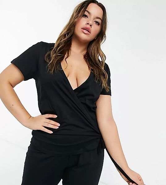 ASOS DESIGN Curve – Mix & Match – Schwarzes Pyjama-Oberteil aus Jersey mit günstig online kaufen