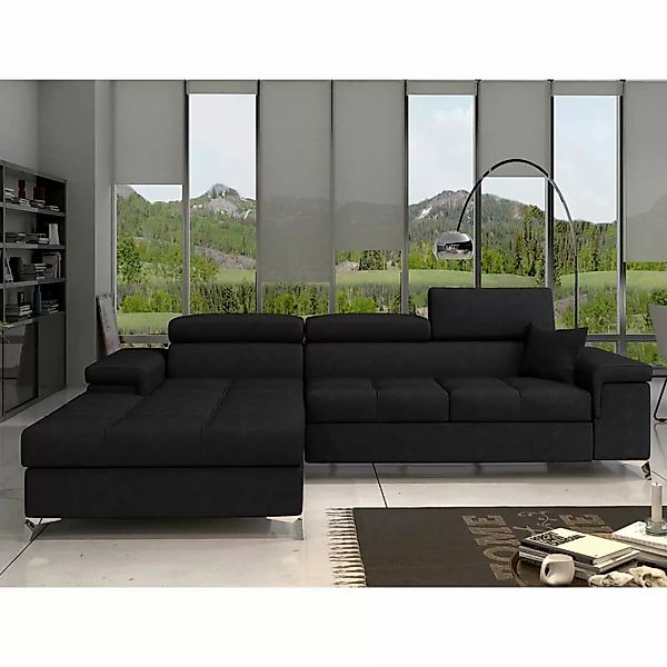 Ecksofa Schlafsofa in Schwarz aus Velours günstig online kaufen