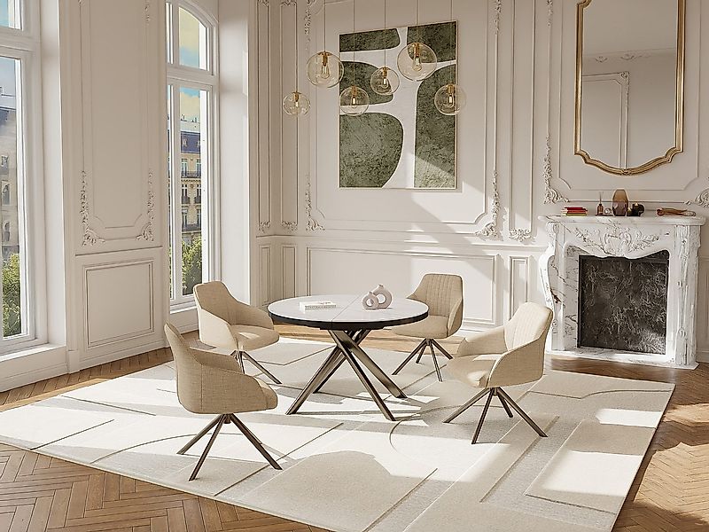 Ausziehbarer Esstisch für 4–6 Personen aus Keramik, MDF & Metall – Weiße & günstig online kaufen