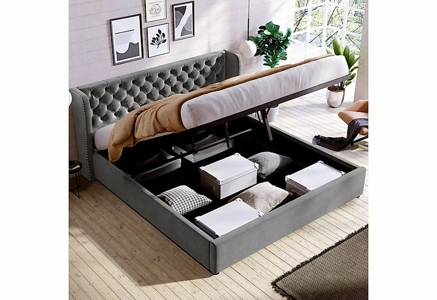 Celya Polsterbett Doppelbett mit großer Knopfnaht 180 × 200cm mit Stauraum, günstig online kaufen
