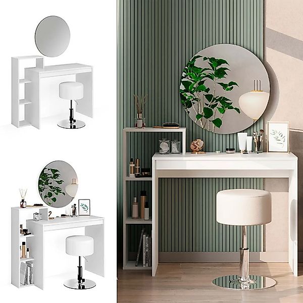 Vicco Schminktisch Leo Weiß 100 cm mit Spiegel und Hocker günstig online kaufen