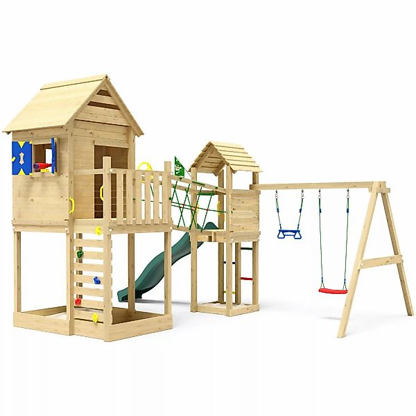 Jungle Gym Spielturm Retreat Holz Fensterläden Doppelschaukel Rutsche Dunke günstig online kaufen