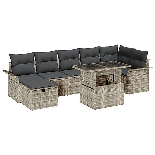 vidaXL Loungesofa 8-teiliges Garten Sofa Set mit Kissen hellgrau Poly Ratta günstig online kaufen