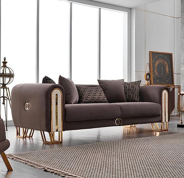 Xlmoebel Sofa Edle Gold-Metall-Dreisitzer-Couch in luxuriösem Design mit ei günstig online kaufen