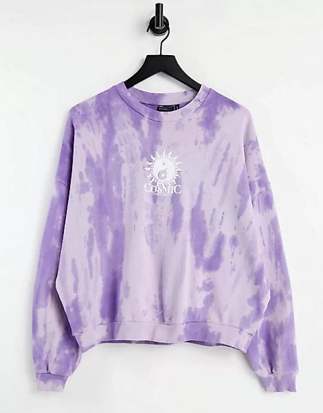 ASOS DESIGN – Oversize-Sweatshirt mit Sonnenprint und Batikmuster in Fliede günstig online kaufen