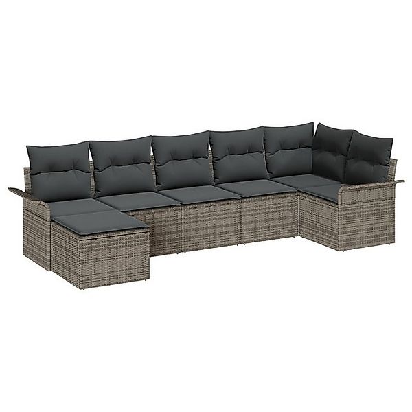 vidaXL Loungesofa 7-tlg. Garten-Sofagarnitur mit Kissen Grau Poly Rattan, 7 günstig online kaufen