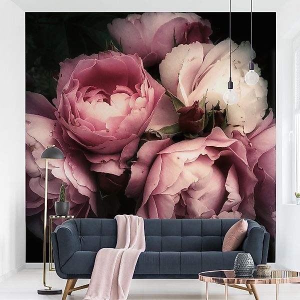Bilderdepot24 Fototapete Rosen Pfingstrosen Schwarz Shabby günstig online kaufen