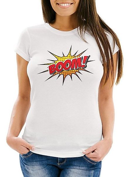 MoonWorks Print-Shirt Damen T-Shirt Comic Boom Slim Fit Moonworks® mit Prin günstig online kaufen