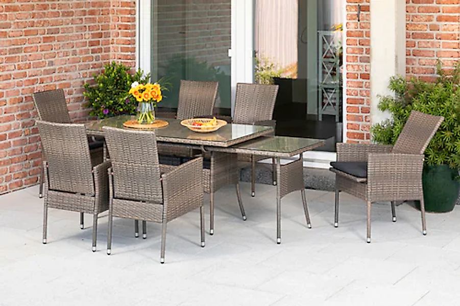 MERXX Garten-Essgruppe »Sevilla« 7 Stk. tlg. 6 Sessel mit SItzkissen, auszi günstig online kaufen