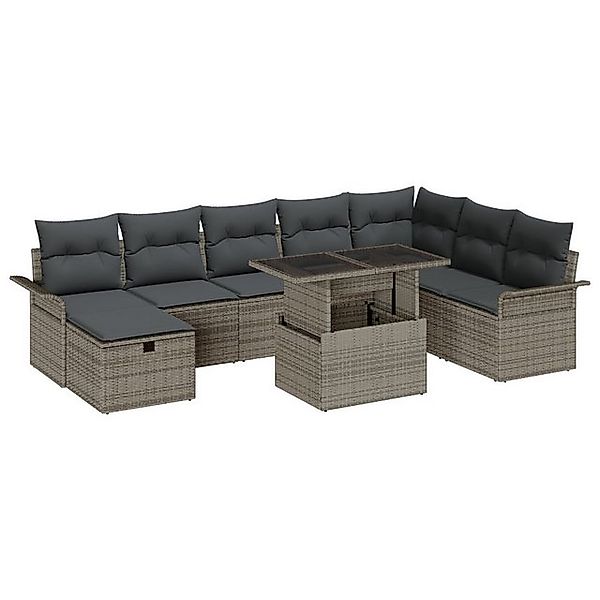 vidaXL Loungesofa 9-teiliges Garten-Sofa-Set mit Kissen Grau Poly Rattan, 9 günstig online kaufen